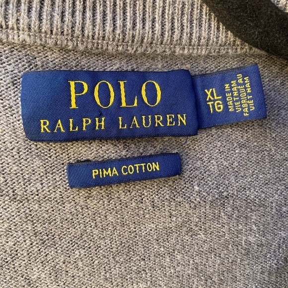 Men's Polo Ralph Lauren Sweatshirt Gray Pony XL V-Neck Cotton Preppy Dad Classic - Picture 2 of 12